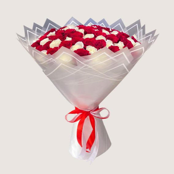 101 Mixed White & Red Roses Bouquet