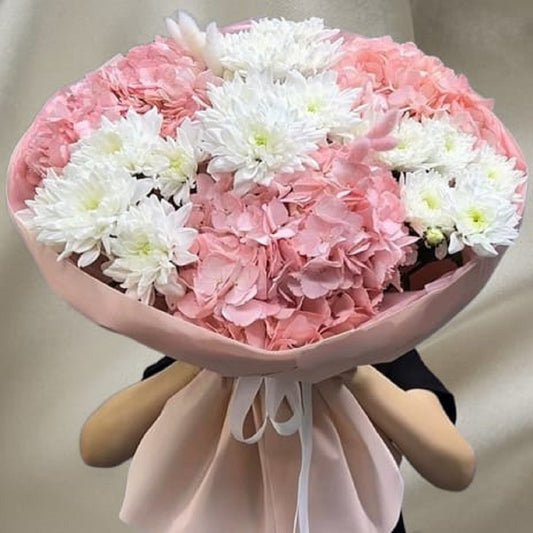 Pink Hydrangea and White Carnation