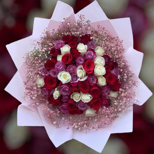 Mixed Roses & Gypsophila Birthday Bouquet