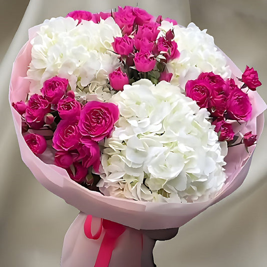 White Hydrangea and Baby Roses Mix