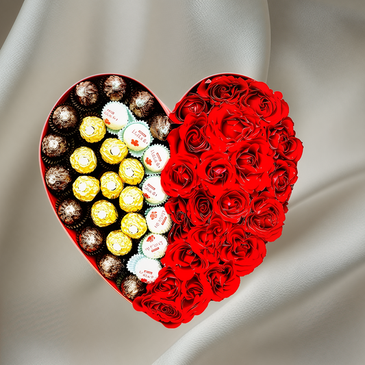 Heart Shape Roses and  Chocolates Box